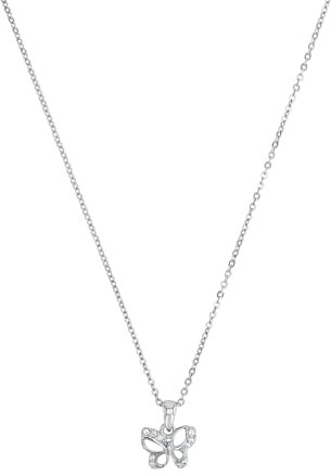 Amor Kette mit Anhänger 925 Sterling Silber Mädchen Kinder Halsschmuck, mit Zirkonia Synth, 35+3 cm, Silber, Schmetterling, Kommt in Schmuck Geschenk Box, 2021300