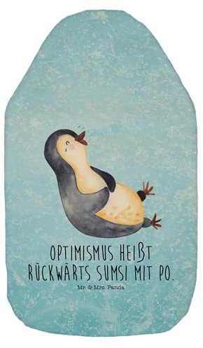 Mr. & Mrs. Panda Wärmflasche Pinguin Lachen - Geschenk, Kleine Wärmflasche, lustiger Spruch, Körnerkissen, Wärmflasche mit Bezug, Bettflasche,