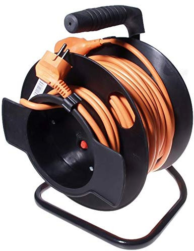 PremiumCord Cable Reel 25 m, Quality Extension Cable 230 V on the Drum with Thermal Protection and Cable Holder