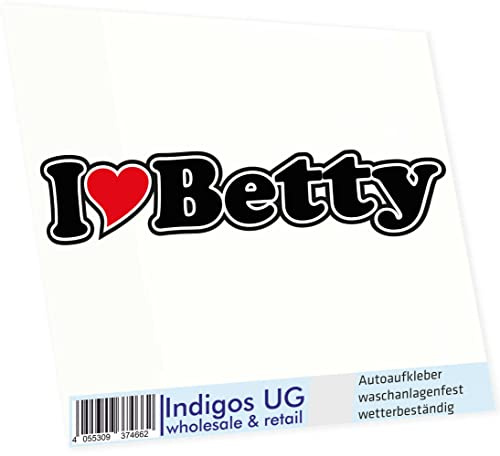 INDIGOS UG Auto Aufkleber I Love Betty 15 cm - Autoaufkleber - KFZ Sticker selbstklebend - für Motorrad, Fenster oder Heckscheibe - wetterfest & UV-beständig Sticker mit Namen von Mann Frau Kind