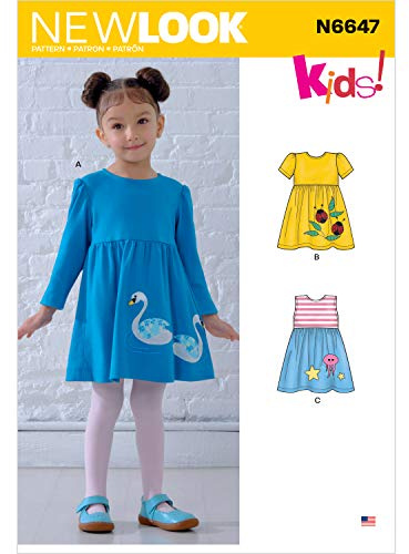 New Look Sewing Pattern N6647 Toddlers' Dresses with Appliques, Paper, White, various
