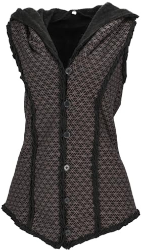GURU SHOP Goa Weste mit Weiter, Flauschiger Kapuze `Flower of Life`, Damen