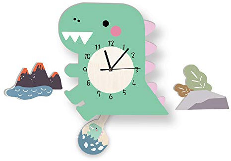 Martin Kench Cartoon 3D Tier Motiv Kinder Wanduhr, Uhr ohne Tickgeräusche, Cute Kreativität Kinderuhr Dekoriertes Kinderzimmer Wohnzimmer (Dinosaurier)