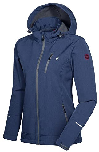 Little Donkey Andy Veste de ski Softshell pour femme avec capuche amovible, doublure polaire et déperlante, bleu chiné, taille XXL