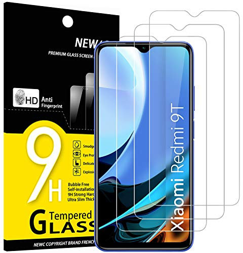 NEW'C 3 Piezas, Protector Pantalla para Xiaomi Redmi 9T, Xiaomi Poco M3, Cristal templado Antiarañazos, Antihuellas, Sin Burbujas, Dureza 9H, 0.33 mm Ultra Transparente, Ultra Resistente