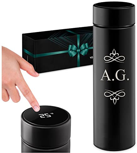 Maverton Mug Isotherme avec gravure - Gourde isotherme 450 ml - Tasse avec afficheur à LED - Cadeau anniversaire femme - Mug à personnaliser - Initiales