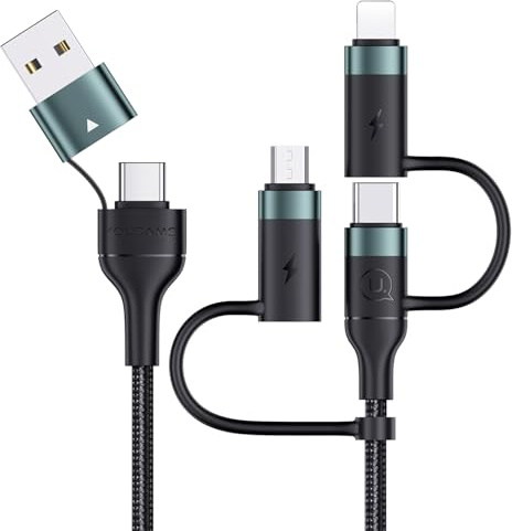 PD 60W USB C Multi Fast Charging Cable Nylon Braided Cord 5-in-1 3A USB/C to Type C/Micro/Phone Fast Sync Charger Adapter Compatible with Laptop/Tablet/Phone