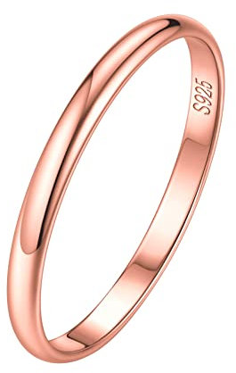 ChicSilver Damen 2mm breit Rosegold Bandring Hochglanzpoliert Fingerring Einfach Knöchelring in Ringgröße 54 Partnerring für Mama Freundin