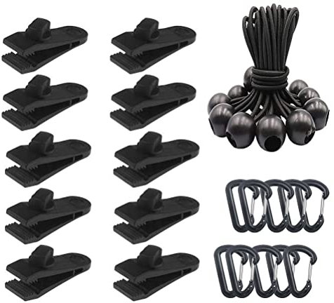TSQZE 10 Stück Zeltplanen Clips Tarp Set, Markisenklemme Zeltklemmen Planenclips Plane Planenhalter, Outdoor Camping Mit Gebundene Seile Und Karabine Für Zelte Markisen Vordächer