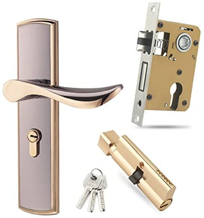 Qrity Serrure de Poignée de Porte Serrure à Levier en Alliage de Zinc, Ensemble de Poignée de Porte Moderne, Serrure à Levier de Porte Antivol avec Clés pour Portes en Bois,Noir de Titane