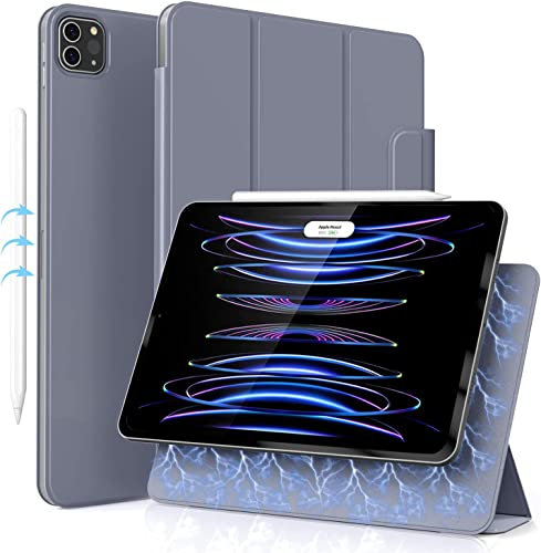 ZOYU Hülle für iPad Pro 11 2022/2021/2020, Automatischer Schlaf/Aufwachen, Magnetisch Abnehmbare Smart Folio Verstellbare rutschfeste Hülle für iPad Pro 11 Zoll, Violett