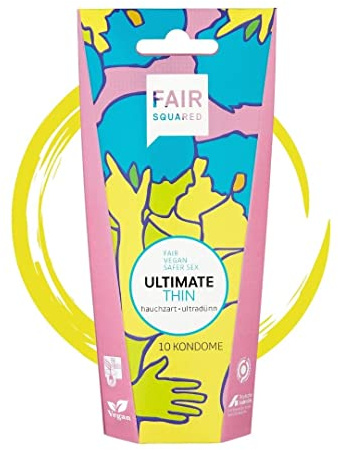 FAIR SQUARED 10 Stück Kondome Ultimate Thin – ultra dünne Kondome vegan gefühlsecht hauchzart – Naturkautschuk nachhaltig & fair – LGBTQ