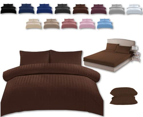TheWhiteWater Super King Size Bed Duvet Cover Set - 3 in 1 Super King Bedding Set - Duvet Cover + Fitted Sheet + 2 Matching Pillowcases - Natural Cotton + Virgin Polyester (Brown, Super King - 3in1)