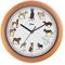 SELVA Tieruhr, Wanduhr, mit Tierlauten zu jeder Stunde und farbenfrohe Illustrationen, Gehäuse aus Kunststoff, Holzoptik, Farbe:Hunde