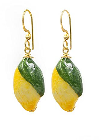 MARARDI Ohrringe Damen Italienische Keramik aus Caltagirone [Zitrone] Lange Handmade Italienischer Schmuck Elegant Originale für Alltag Events Hochzeiten besondere Anlässe