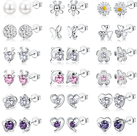 LOLIAS 2-3Paar Edelstahl Liebe Schmetterling Ohrringe für Damen Mädchen Anhänger Blume Ohrringe Zirkon Ohrstecker Sechseck Mehrfarbige Süß Ohrringe für Kinder