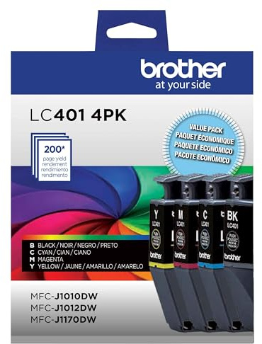 Brother Genuine LC4014PKS Standard Yield 4-Pack Ink Cartridges – Includes 1 Cartridge Each of Black, Cyan, Magenta and Yellow