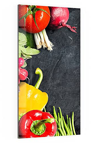 DEQORI Glas-Magnettafel | 50x100 cm groß | Motiv Schiefertafel mit Gemüse | Memo-Board aus Glas | Magnetboard inkl. Magnete, Stift & Tuch für Küche & Büro | Tafel magnetisch & beschreibbar