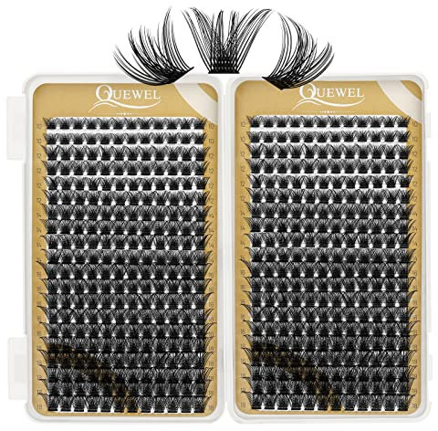 Cluster Cils QUEWEL Cils Individuels 480 Pcs DIY Extensions de Cils Bande Mince Cils Cluster D Curl MIX10-18 Faux Cils Individuels Soft-Light Pour Usage Domestique (Fluffy D MIX10-18)