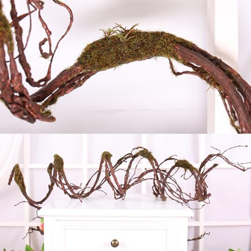 CONGZHANHH 98 Bendable Fake Tree Vines Branch Moss Garland Halloween Decor | Twisted Wall Hanging Artificial Cherry Blossom Reptile Climb Plants Black Twigs Tree Trunk for Outdoor Arch Jungle Decoration