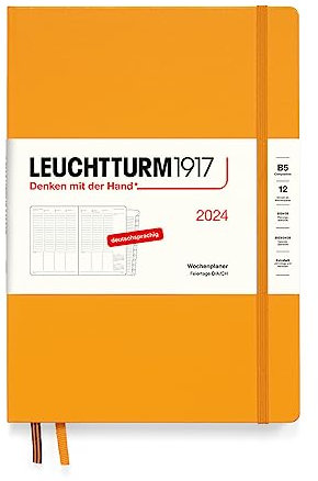 LEUCHTTURM1917 367851 Wochenplaner Composition (B5) 2024, mit Extraheft für Adressen und Jahrestage, Rising Sun, Deutsch, 12 Monate