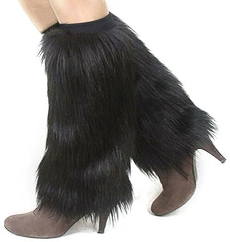 zfyanssee 40cm Ladies Fashion Boot Cuff Fluffy Soft Furry Faux Fur Leg Warmer Boot Toppers (Black)