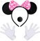 iZoeL Minnie Oreilles 1X Souris Oreille Bandeau 2X Gants Blancs 1X Nez Noir Carnaval Accessoire Personnage de Dessin Animé Cosplay Party Déco Adulte Enfant