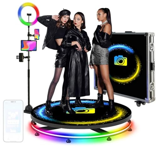 Portable 360 Photo Booth, Platform Automatic Spinner, Automatic Rotating Selfie 360 Camera Photobooth, with Flight Case Packing, Automatic Slow Motion Rotating Selfie Platform, for Wedding Party