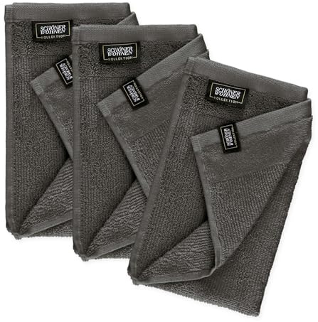 SCHÖNER WOHNEN Gästehandtücher 30x50 grau - Frottee Gästetuch Set im 3er Pack - Gesichtstücher Baumwolle Öko-Tex - klein - für Bad, WC, Baby, Kinder & Fitnessstudio - schnelltrocknend