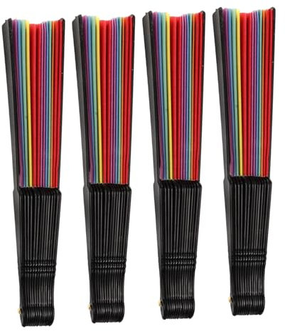 Home Decor Pack of 4 Rainbow Folding Fans Rainbow Chinese Hand Fan Gay Pride Party Fan Folding Fan Performance Colourful Fan Gay Plastic Household Folding Ornaments