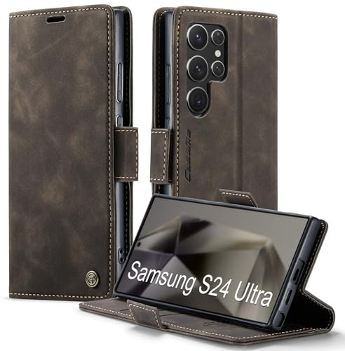 XYGLOW Handyhülle für Samsung Galaxy S24 Ultra 5G Hülle Klappbar Premium PU Lederhülle Klapphülle【RFID Schutz】 Kartenfach Standfunktion Schutzhülle für Samsung S24 Ultra Flip Case Tasche Cover,Kaffee