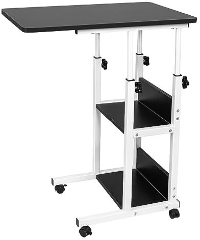 HUOLE Scrivania Regolabile in Altezza, Tavolino da Letto per PC con Ruote, Tavolo da Lavoro Mobile, Standing Desk per Ufficio, Camera da Letto, Soggiorno, Divano, Cameretta-60 * 40 * 76-86,5 cm-nero