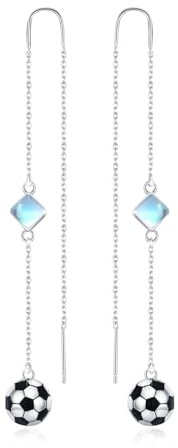 ABIGY Fußball Ohrringe Mondstein Einfädler Ohrstecker 925 Sterling Silber Fußball Kette baumeln Tropfen Ohrringe hypoallergen Fußball Schmuck für Damen Mädchen Geburtstag Geschenke