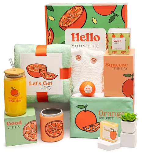 The Love Crate Co. Paniers cadeaux pour femme – Kit de soins personnels Thinking of You, boîte d'anniversaire orange pour elle, panier « Get Well Soon », friandise spa pour femme, emballage de soins
