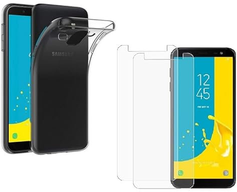 HQ-CLOUD® Coque pour Samsung Galaxy J6 2018 Transparente Silicone en Gel TPU Souple + 2 Verre trempé Film Protection écran - Anti Rayures - Ultra Résistant Dureté 9H