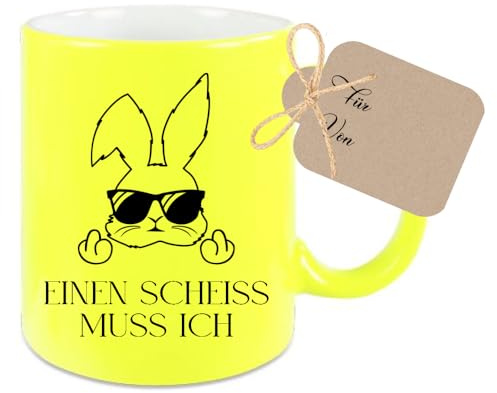 Manufaktur Liebevoll Tasse mit Spruch Ostern Ostertasse Neon Gelb Tasse Mann Tasse Frau Tasse Witzig Kaffeebecher Ostern Tasse Osterhase (Hase Gelb)