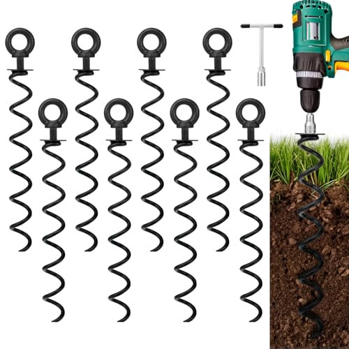 Zoomster Trampoline Stake Anchor Heavy Duty Corkscrew Shape Ground Stakes High Wind Anchor Kit for Trampolines - Set of 8