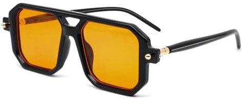 LJCZKA Retro 70er Quadratische Sonnenbrille für Damen Herren,Klassisch Pilotenbrille Flach Quadratische mit Double Brücke UV400 Schutz