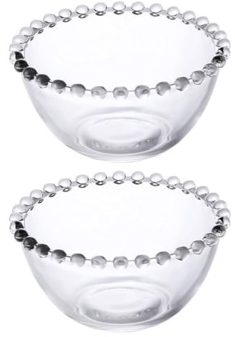 CIYODO Bol En Verre Transparent Lot De 2 Saladier Décoratif À Bords Perlés Pour Salades Fruits Desserts Apéritifs Service De Table 11.70 X 11.70 X 6.50 cm
