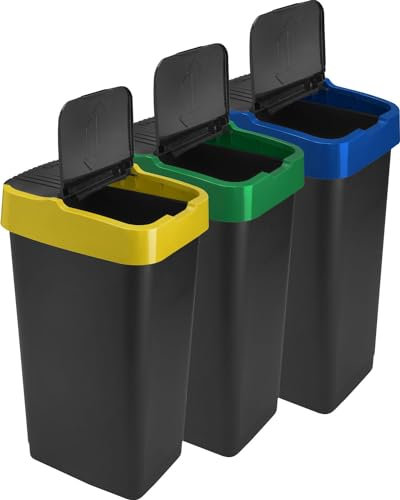 Recycle Bin Push&Up 60 Litres with Bin Bag for Home Kitchen Office Rubbish Trash Bin (3 Bins with 3 Bags)