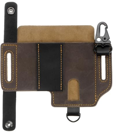 sourcing map Leather Multitool Sheath 7.6 x 6.7 Big Capacity Top Grain Leather EDC Pocket Organizer with Pen Holder Key Fob for Belt Clip Multitool Multi Tool Knife Holder, Black and Brown