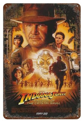 GIOEPWSWUI Filmposter Indiana Jones und das Königreich des Kristallschädels, Wanddekoration, Metallblechposter, 11.8x7.9, Eisen
