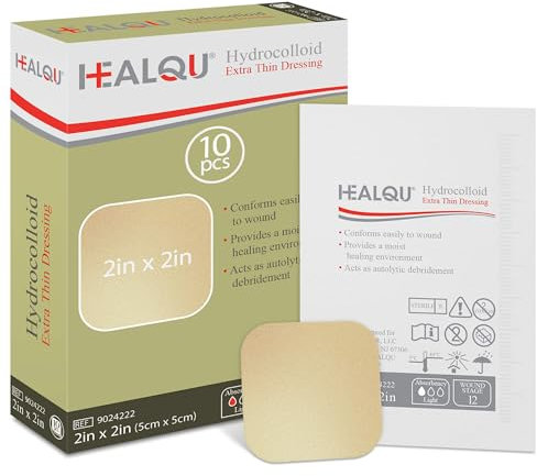 Healqu Hydrokolloid Pflaster & Wundverband steril 5x5 cm (10 Stück) - wasserdichte Hydrokolloidpflaster & Verband selbstklebend für Verbrennungen, Schürfwunden & mehr - Hydrogel Wundauflagen