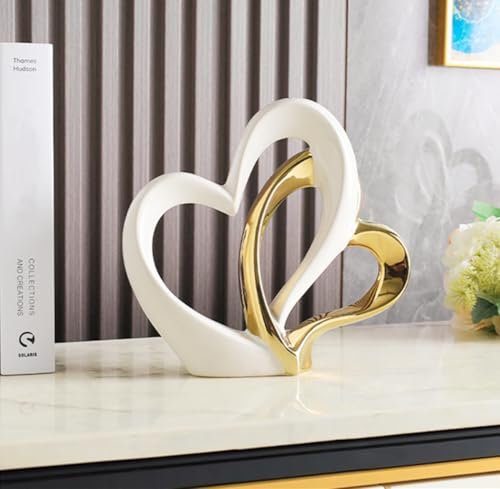 ODMYZG Doppelherz-Ornament,Doppelherz-Keramik-Statue,Heimdekoration,kreative Heimdekoration,Geschenk,Büro,Wohnzimmer,Dekoration,Souvenir,geeignet als Geschenk.