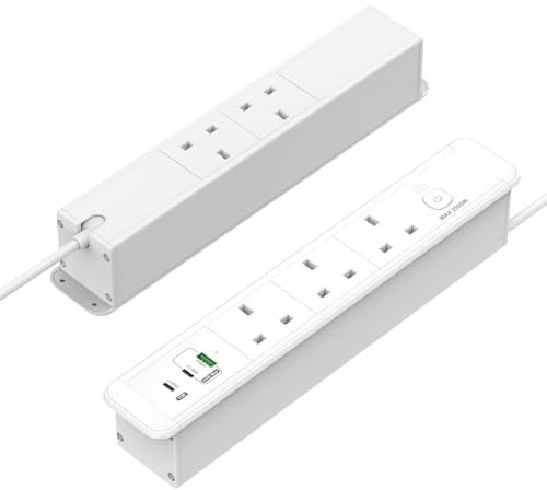 Double Side Recessed Power Strip with USB C PD 65W, BQO Desk Power Strip with 3 Outlets and 3 USB,Desk Extension Lead with Overload Switch,1.8m Cable