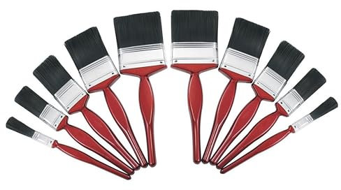Paint Brushes (10 Pcs) Wall Paint Brushes Set Outdoor Decorating Natural Bristle Paint Brush Wood Handle for All Latex & Oil Paints Home Improvement Interior & Exterior Assorted Sizes