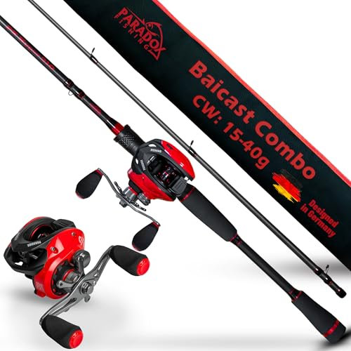 Paradox Fishing PX Hyper Baitcast Combo 2,10m I 15-40g I mit Hyper Cast Baitcast Rolle I Baitcast Rute Hecht – Baitcaster Combo