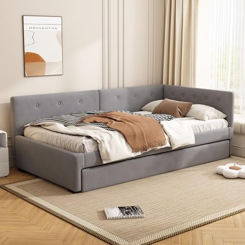 MOBETTRES Daybett, Tagesbett mit Rollbett, Schlafsofa, Einzelbett (Ohne Matratze), Minimalistisches Styling (Grau, 90x200cm)