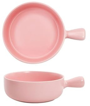 FAJNUZI2024 Auflaufform 500ML Ofengebackene Reisschüssel Keramik-Obstsalatschüssel Backen Einhand-Backform Haushaltsfrühstücksschüssel Teller Backform(Pink)