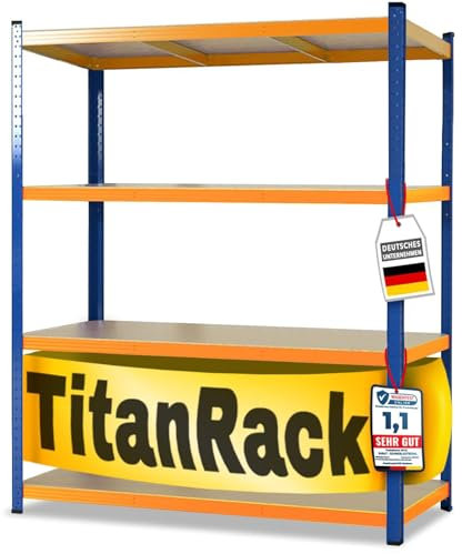 KARAT Schwerlastregal XXL, blau-orange 160 x 150 x 80 cm, Lagerregal für Garage, Keller und Werkstatt - Steckregal, Weitspannregal, Kellerregal, Werkstattregal (TitanRack Big)